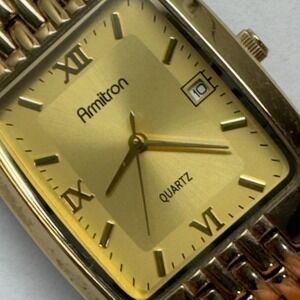 Armitron Mens Gold Tone Rectangular Dress Watch Date Window 20/1208T Japan Movt